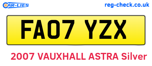 FA07YZX are the vehicle registration plates.