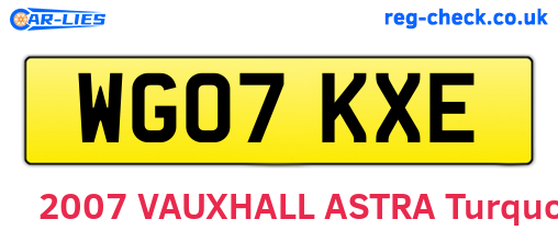 WG07KXE are the vehicle registration plates.