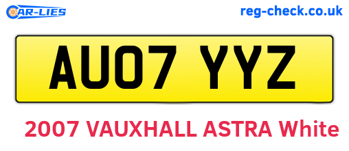 AU07YYZ are the vehicle registration plates.