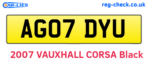 AG07DYU are the vehicle registration plates.