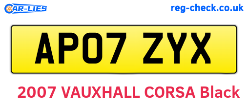 AP07ZYX are the vehicle registration plates.