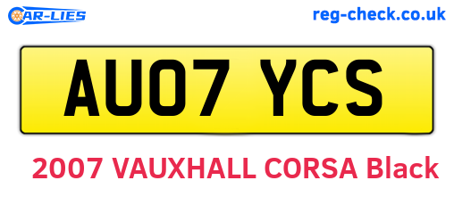 AU07YCS are the vehicle registration plates.