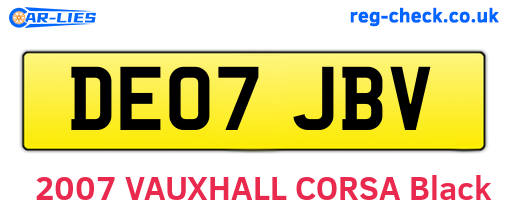 DE07JBV are the vehicle registration plates.