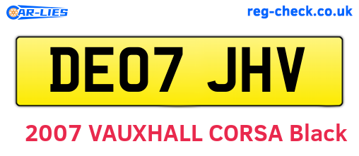 DE07JHV are the vehicle registration plates.