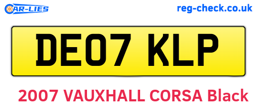 DE07KLP are the vehicle registration plates.