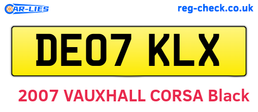 DE07KLX are the vehicle registration plates.