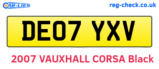DE07YXV are the vehicle registration plates.