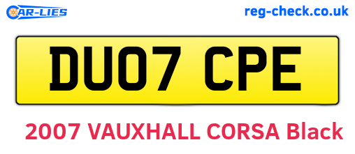 DU07CPE are the vehicle registration plates.