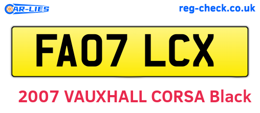 FA07LCX are the vehicle registration plates.