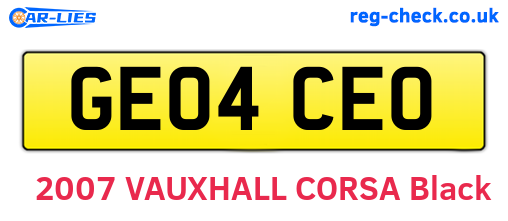 GE04CEO are the vehicle registration plates.