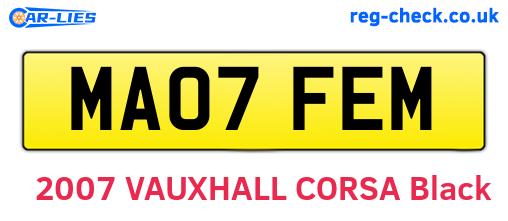 MA07FEM are the vehicle registration plates.