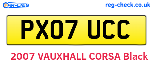 PX07UCC are the vehicle registration plates.