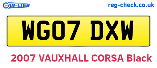 WG07DXW are the vehicle registration plates.
