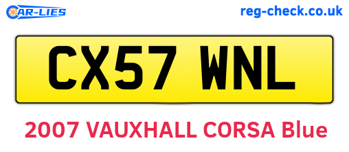 CX57WNL are the vehicle registration plates.