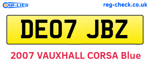 DE07JBZ are the vehicle registration plates.