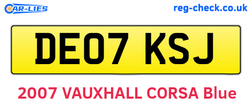 DE07KSJ are the vehicle registration plates.