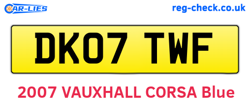 DK07TWF are the vehicle registration plates.