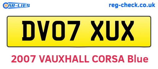 DV07XUX are the vehicle registration plates.