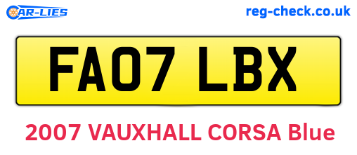 FA07LBX are the vehicle registration plates.