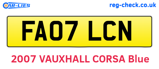 FA07LCN are the vehicle registration plates.
