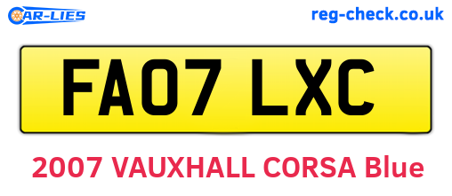 FA07LXC are the vehicle registration plates.