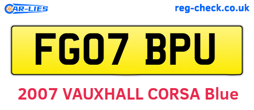 FG07BPU are the vehicle registration plates.