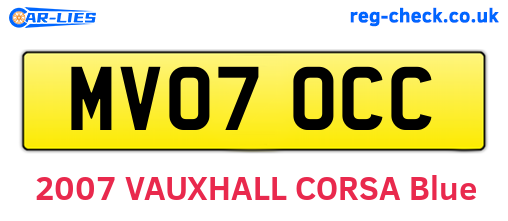 MV07OCC are the vehicle registration plates.