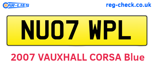 NU07WPL are the vehicle registration plates.