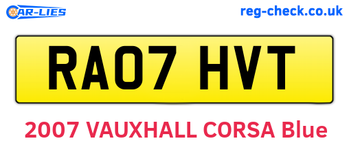 RA07HVT are the vehicle registration plates.