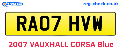 RA07HVW are the vehicle registration plates.