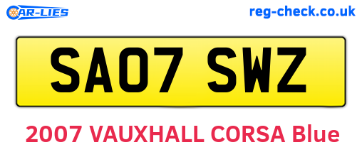 SA07SWZ are the vehicle registration plates.