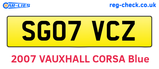 SG07VCZ are the vehicle registration plates.