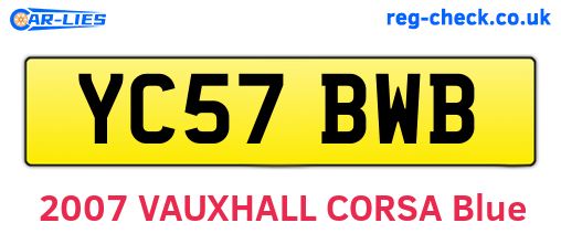 YC57BWB are the vehicle registration plates.