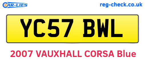 YC57BWL are the vehicle registration plates.