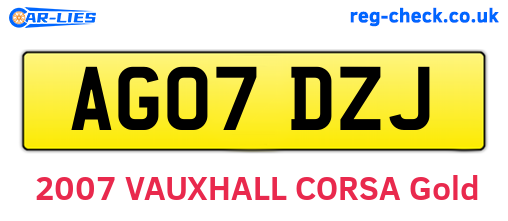 AG07DZJ are the vehicle registration plates.