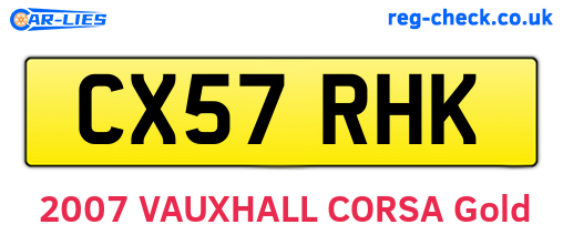 CX57RHK are the vehicle registration plates.
