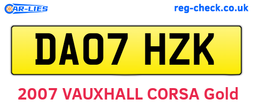 DA07HZK are the vehicle registration plates.