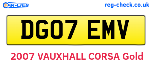 DG07EMV are the vehicle registration plates.