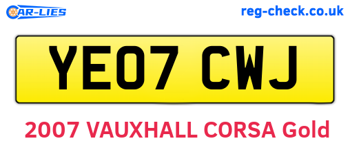 YE07CWJ are the vehicle registration plates.