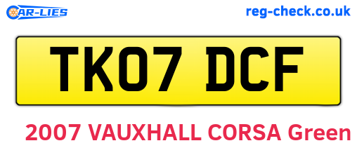 TK07DCF are the vehicle registration plates.