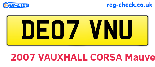 DE07VNU are the vehicle registration plates.
