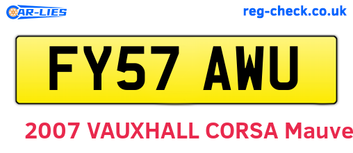 FY57AWU are the vehicle registration plates.