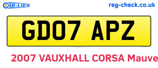 GD07APZ are the vehicle registration plates.
