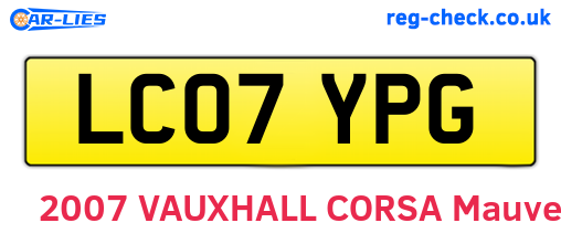 LC07YPG are the vehicle registration plates.