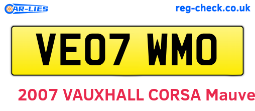 VE07WMO are the vehicle registration plates.