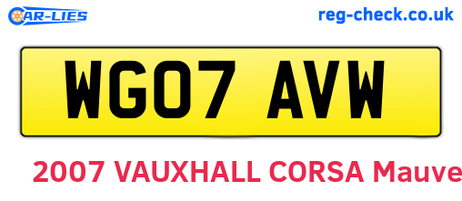 WG07AVW are the vehicle registration plates.