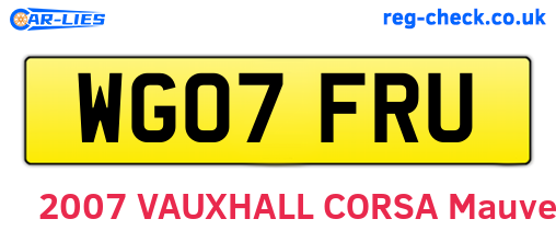 WG07FRU are the vehicle registration plates.