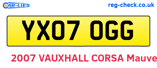 YX07OGG are the vehicle registration plates.