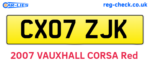 CX07ZJK are the vehicle registration plates.