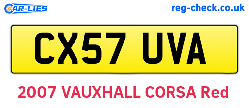 CX57UVA are the vehicle registration plates.